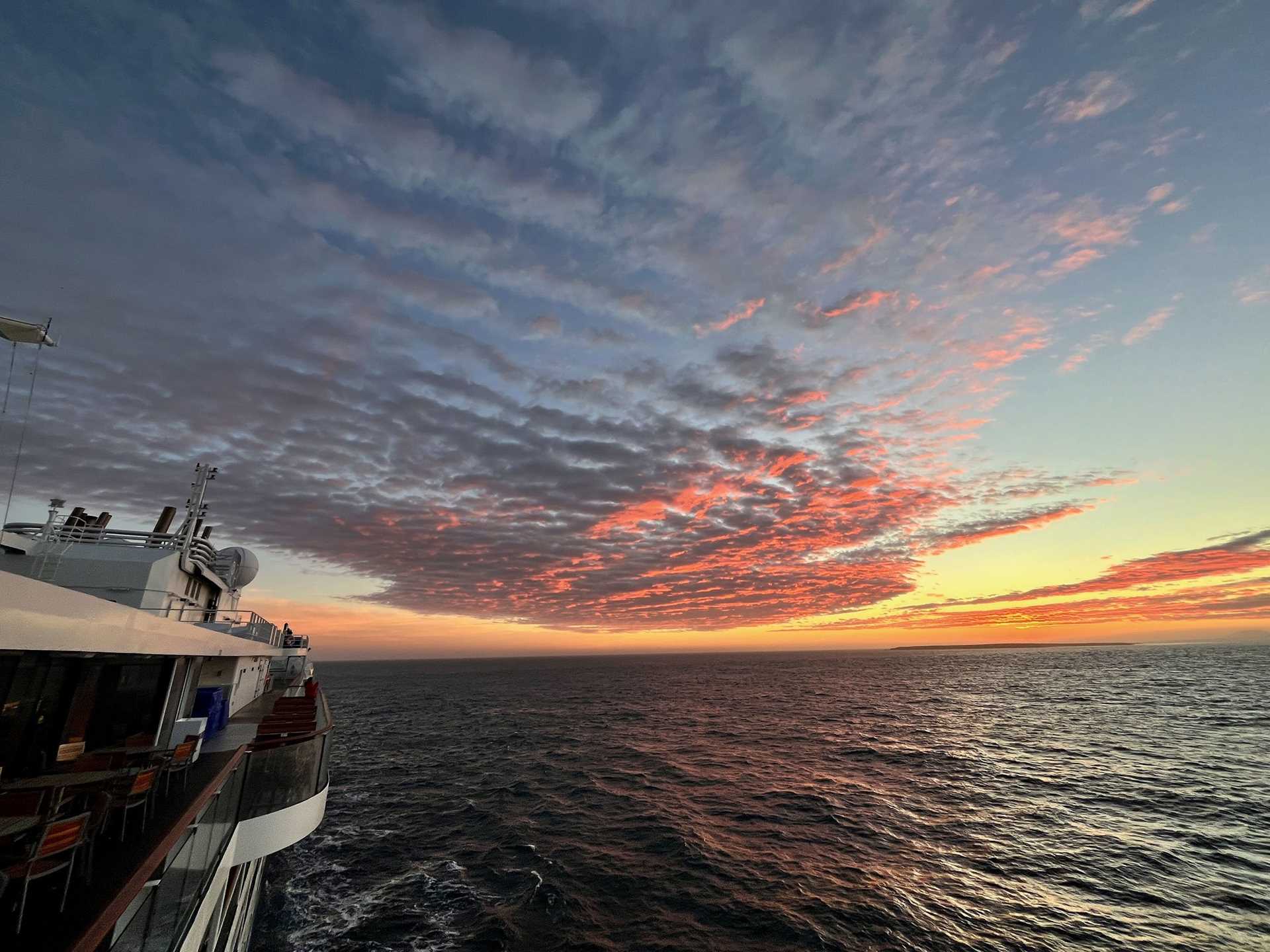 the deck of national geographic endurance at sunrise